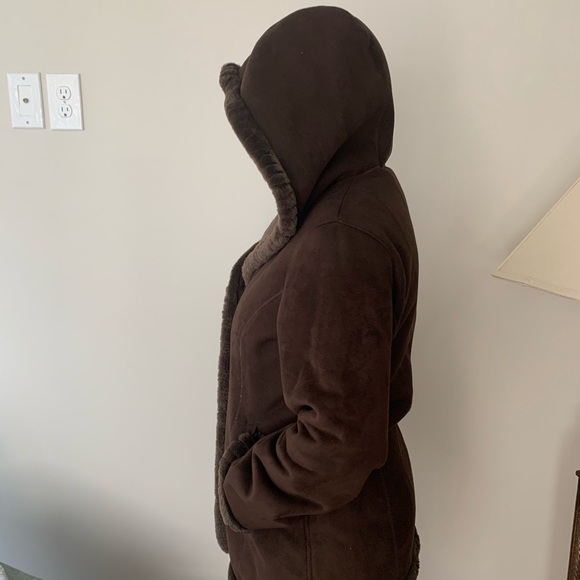 Jones New York Brown Faux Suede Hooded Coat - Picture 3 of 5